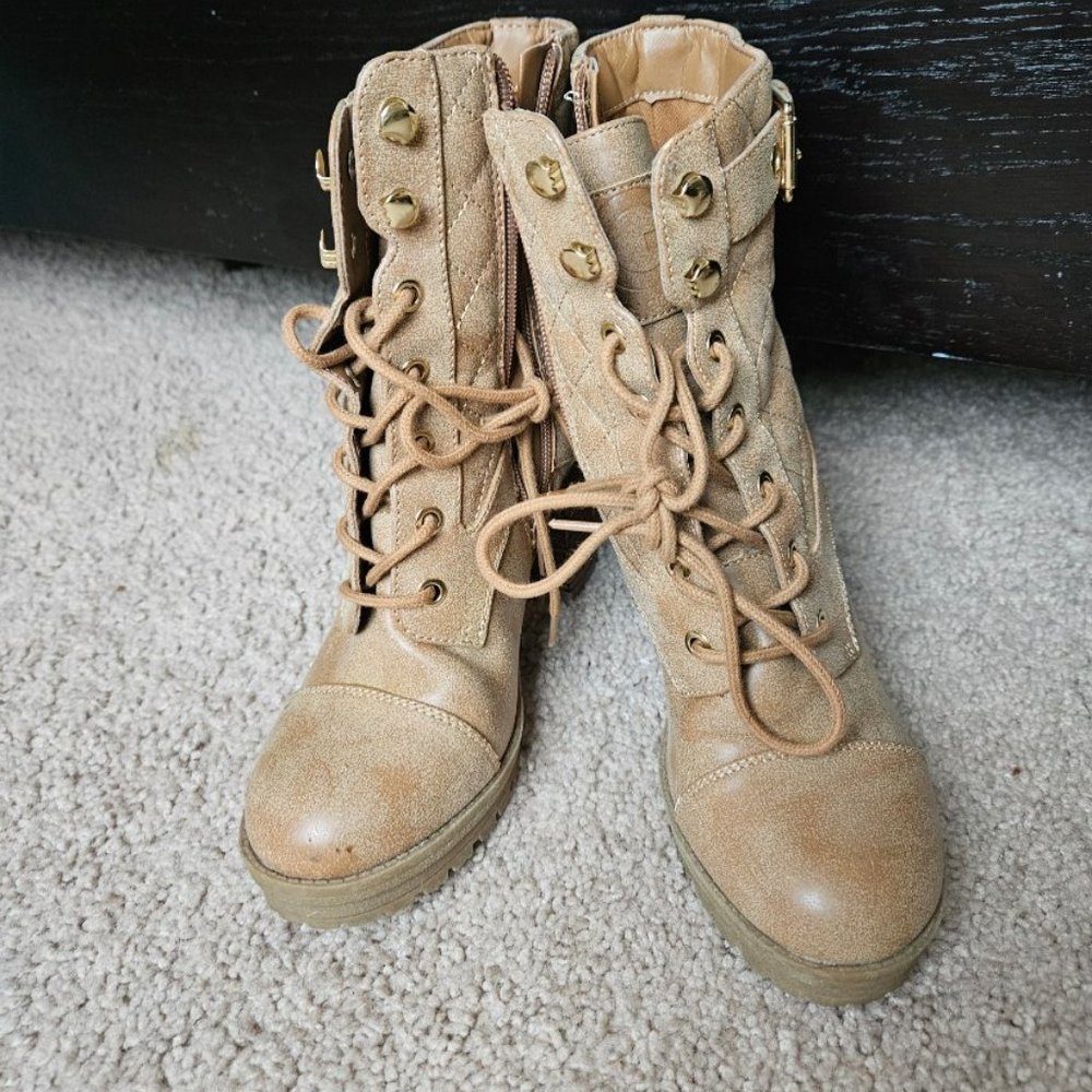 Guess Tan Leather High Heel Boots Size 7